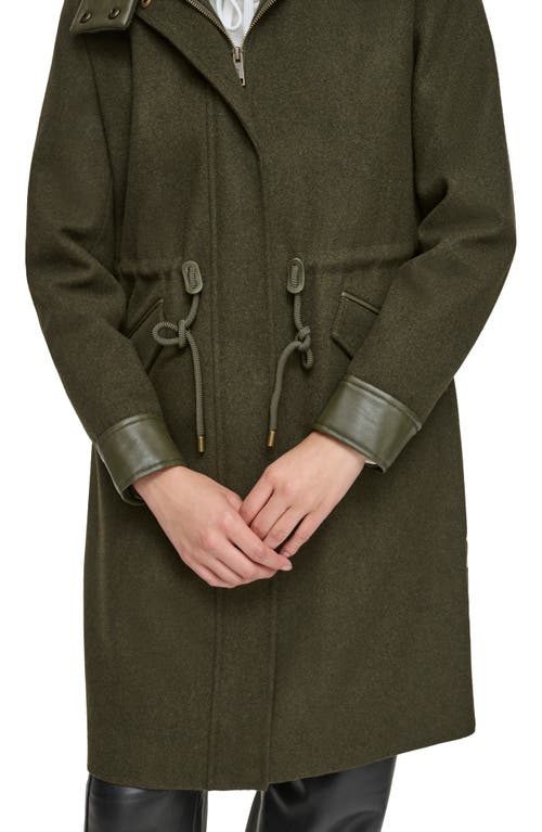 Andrew Marc Feather Leather Trim Wool Blend Coat In Artichoke