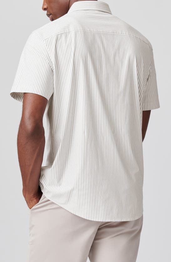 Shop Rhone Commuter Short Sleeve Performance Button-down Shirt In Khaki Stripe