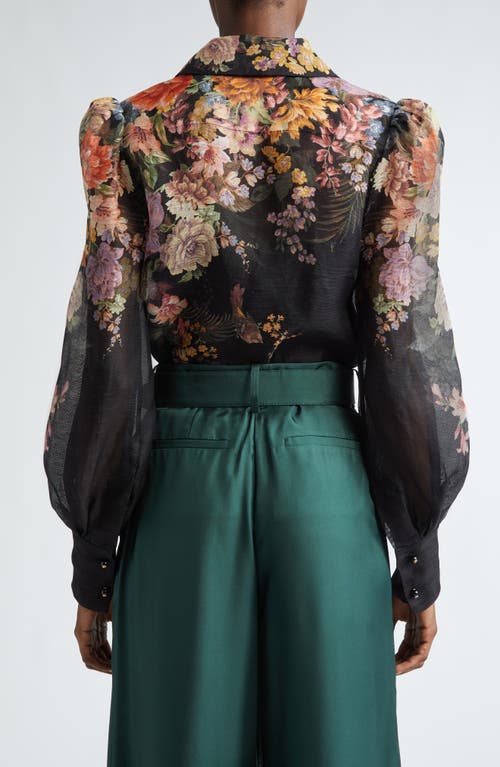 Shop Zimmermann Pavilion Floral Linen & Silk Button-up Shirt In Black Multi Floral