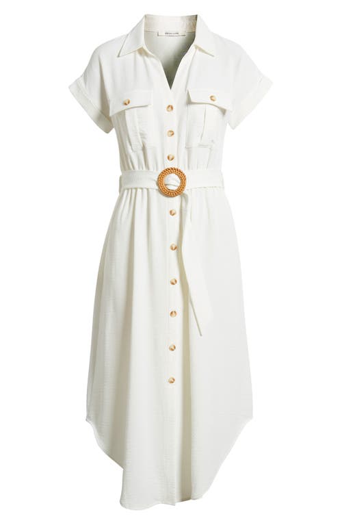 Zoe And Claire Belted Short Sleeve Shirtdress In White
