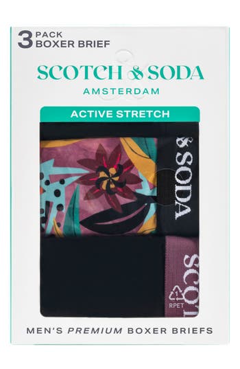 Scotch & Soda Assorted 3-pack Stretch Boxer Briefs In Purple Pink