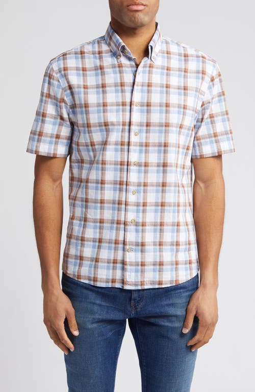 johnnie-O Bennett Plaid Short Sleeve Button-Down Shirt Havana Brown Blue at Nordstrom,