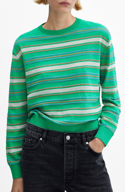 Mango Round-neck Striped Sweater Pastel Green In Green