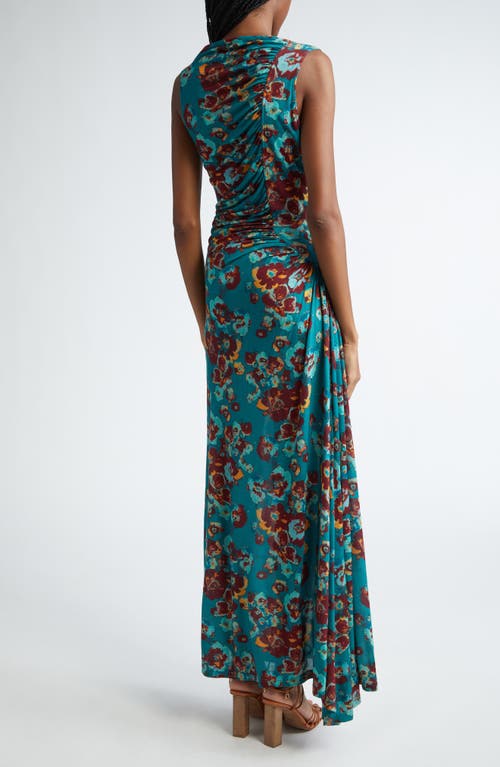 Shop Ulla Johnson Livia Floral Side Ruched Maxi Dress In Jade Floral