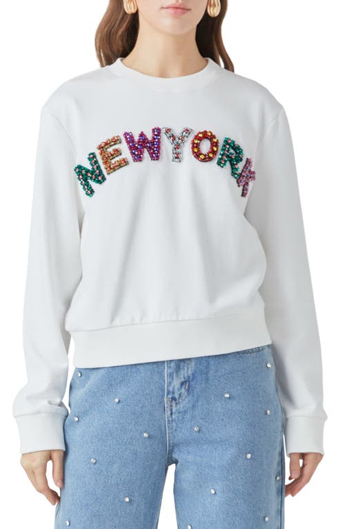 New York Embellished Sweatshirt in White