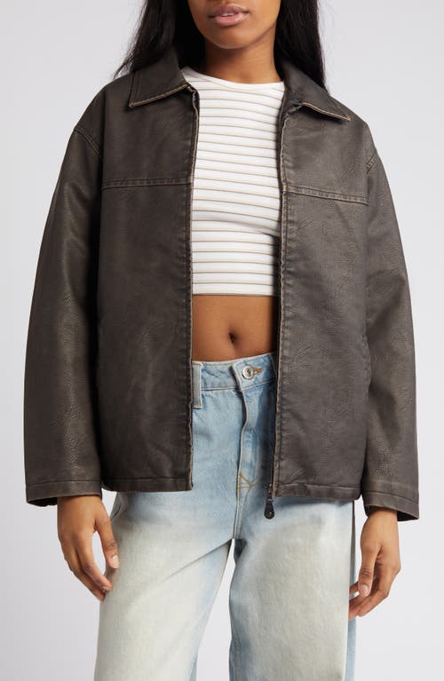Wadded Faux Leather Jacket in Chocolate