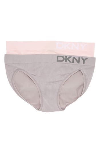 Dkny Rib Knit Brief Panties In Pearl Cream/jet