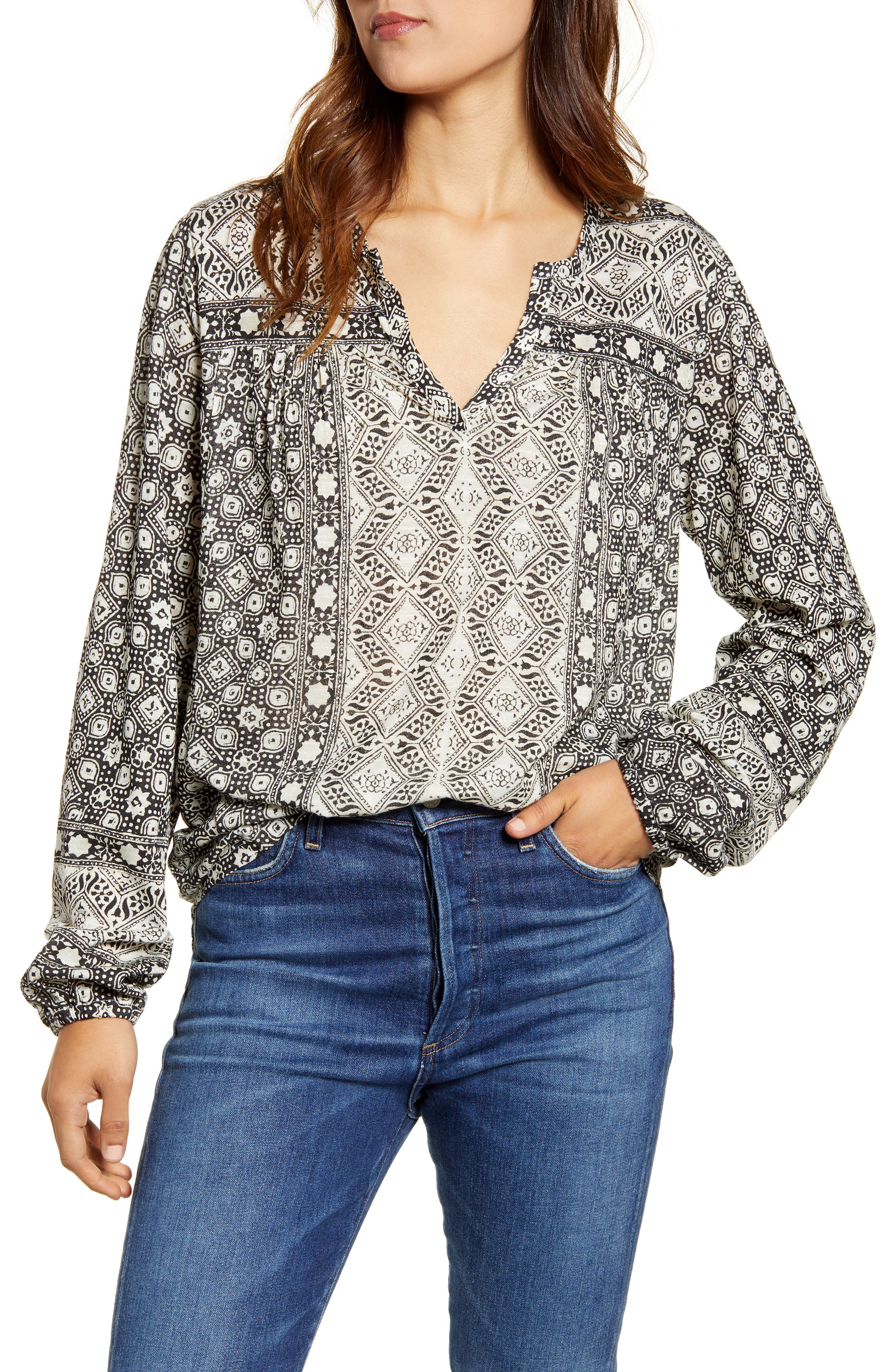 Lucky Brand Geo Print Blouson Sleeve Jersey Top Nordstrom