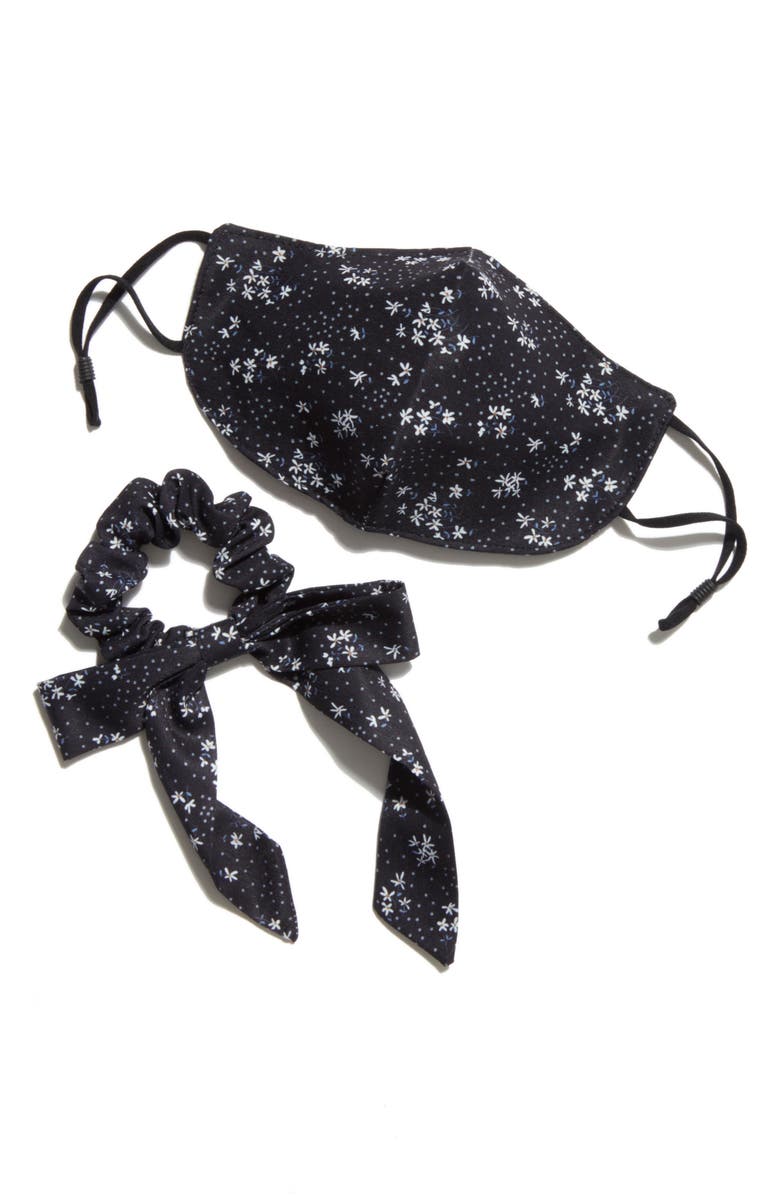 FREE PEOPLE Adult Face Mask & Scrunchie Bow Set, Main, color, BLACK