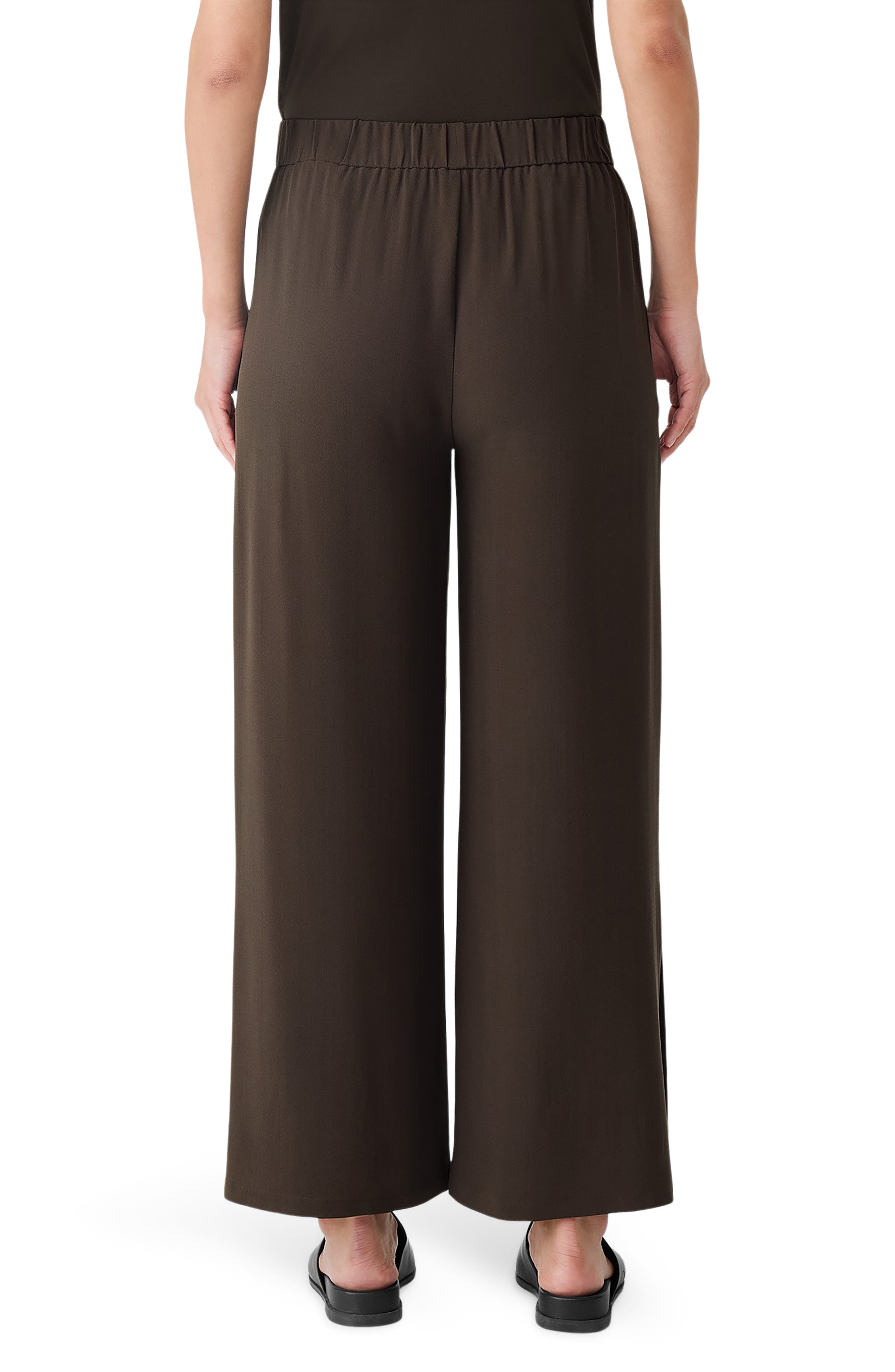 Eileen Fisher Silk Georgette Crepe Ankle Straight Leg Pants in Espresso