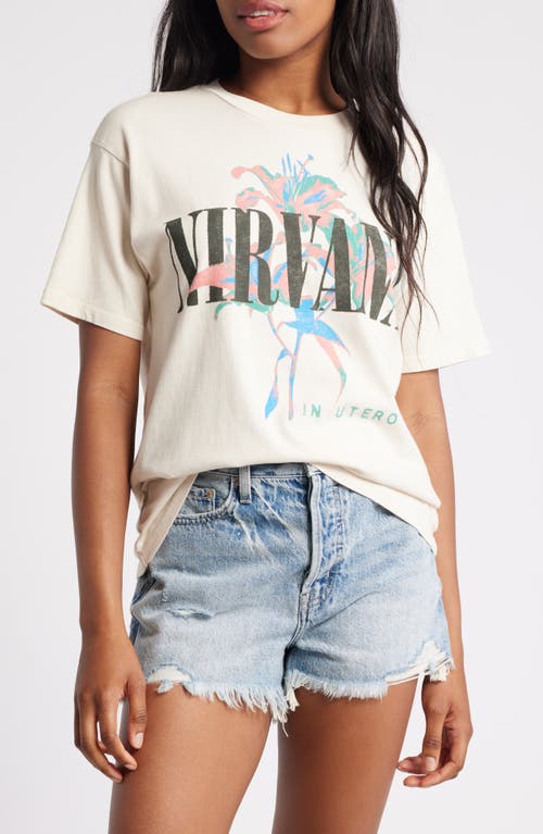 Shop Daydreamer Nirvana Lilies Cotton Graphic T-shirt In Dirty White