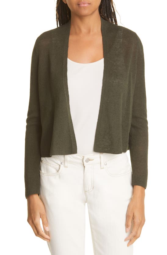 Eileen Fisher Ribbed Organic Linen & Cotton Cardigan In Seaweed
