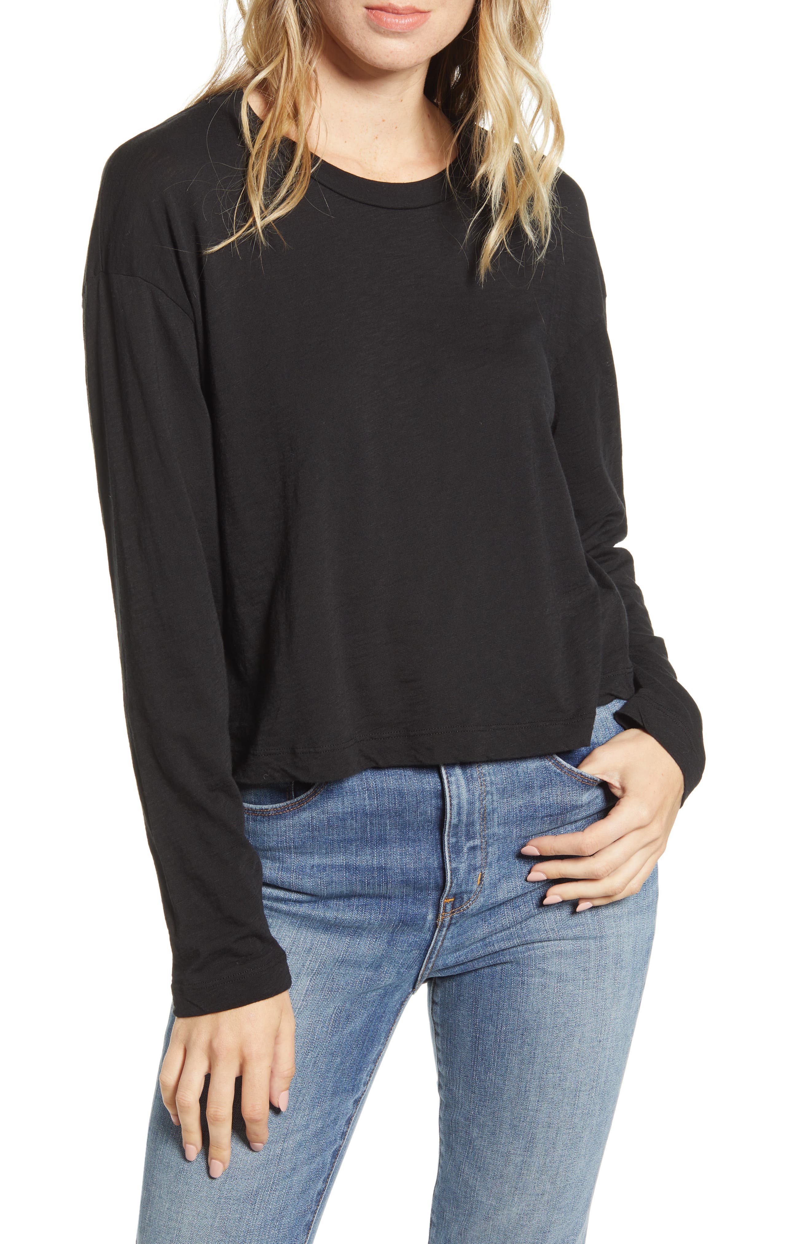 Xs Black Stateside Womens Solid Linen T-Shirt