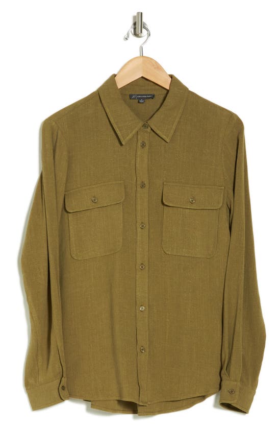 Shop Adrianna Papell Button-up Utility Shirt In Avocado