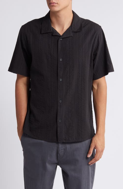 Shop Wax London Didcot Short Sleeve Seersucker Camp Shirt In Black