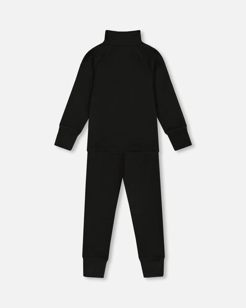 Shop Deux Par Deux Little Kids Unisex Two Piece Thermal Underwear Set Black In Anthracite