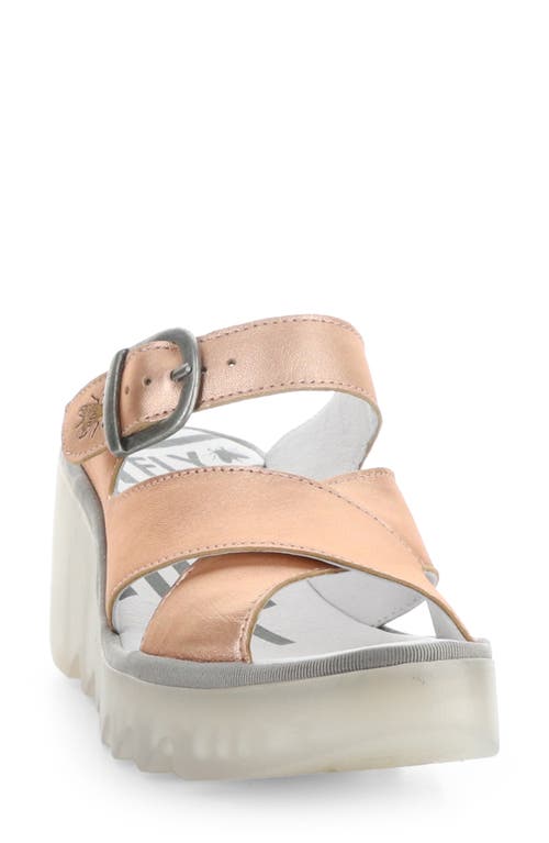 Fly London Bocy Strappy Wedge Slide Sandal In Blush Gold Idra