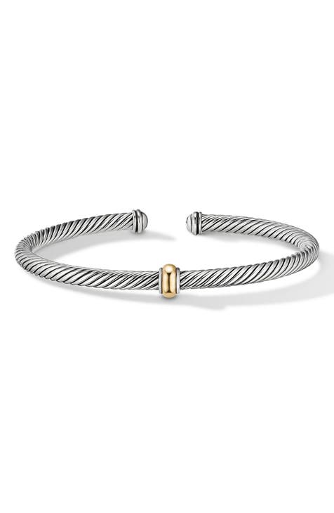 Classic Cable Station Bracelet in Sterling Silver with 18K Gold, 4mm