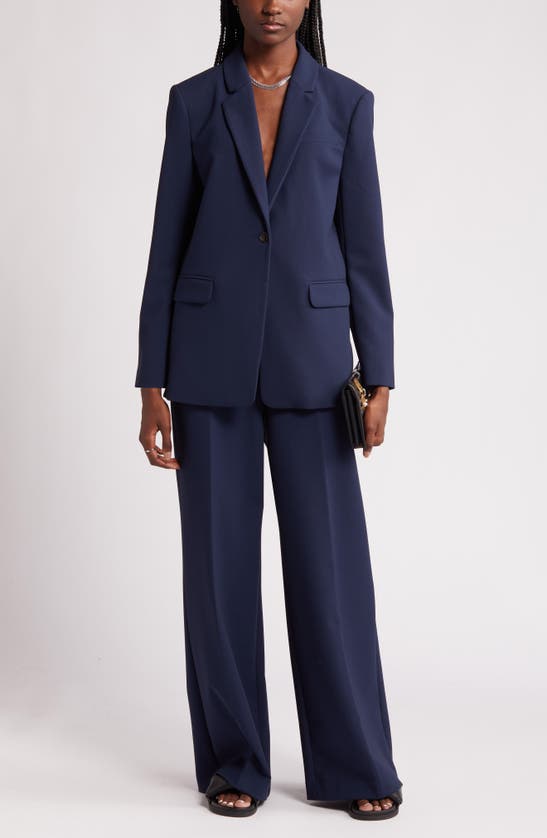 Shop Nordstrom Flat Front Wide Leg Pants In Navy Blazer