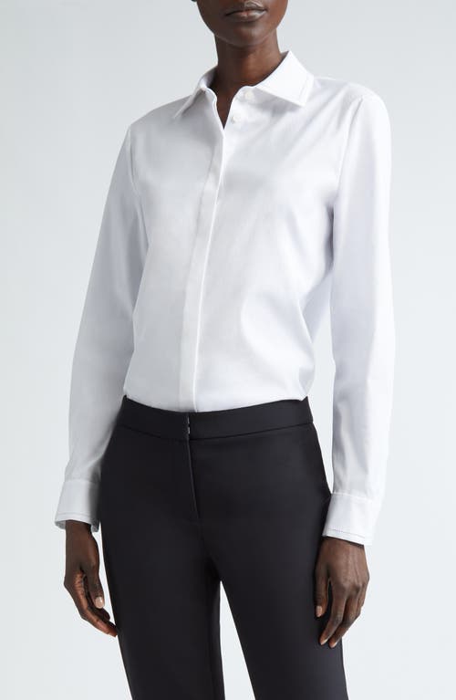 Shop Lafayette 148 New York Hayward Stretch Cotton Blend Button-up Shirt In White