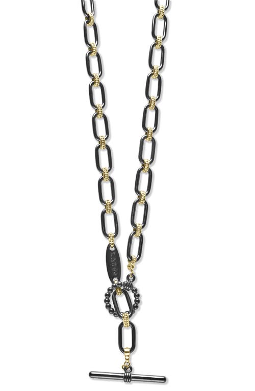Lagos Signature Black Caviar Chain Necklace In Gold