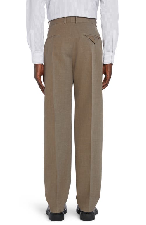 Bottega Veneta Pleated Multicolor Wool Twill Dress Pants In Grey/ochre Melange