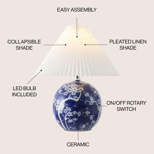 JONATHAN Y JONATHAN Y SHISHEN COTTAGE CLASSIC CHINOISERIE CERAMIC ORB LED TABLE LAMP WITH PLEATED SHADE