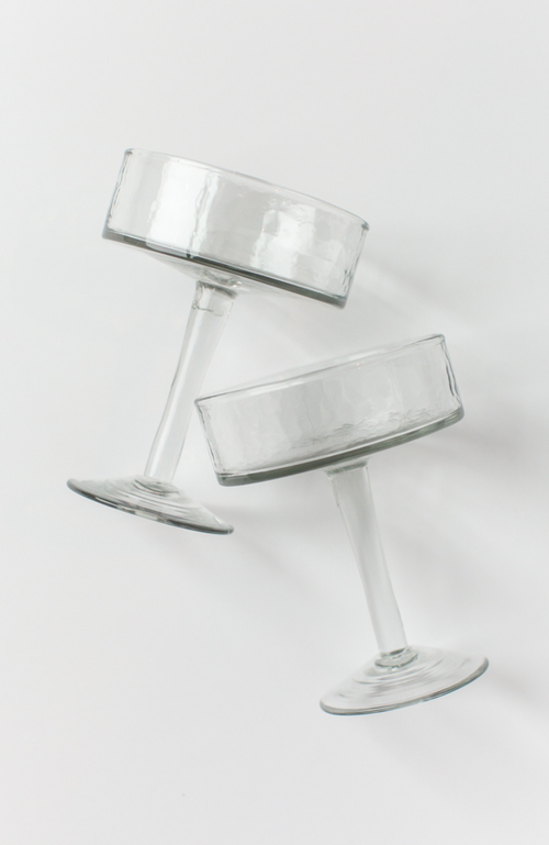 Creative Women Handblown Hammered Coupe Cocktail Glasses In Clear