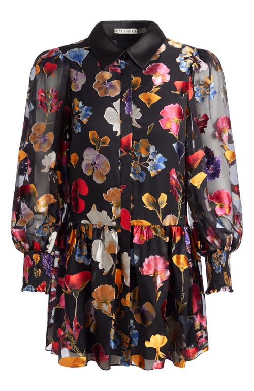 Shop Alice And Olivia Alice + Olivia Bertha Floral Long Sleeve Mini Shirtdress In Timeless Blossom