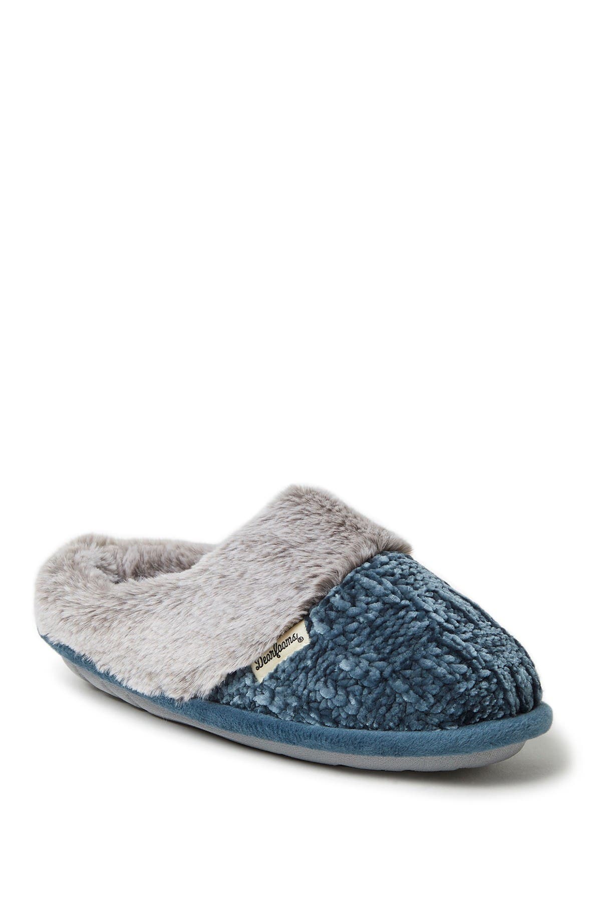 sequin knit faux fur mule slippers