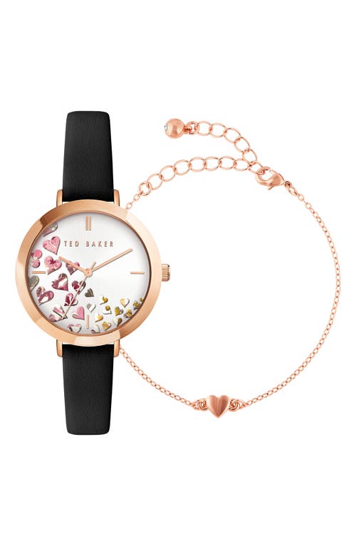 Ammy Hearts Leather Strap Watch & Bracelet Set