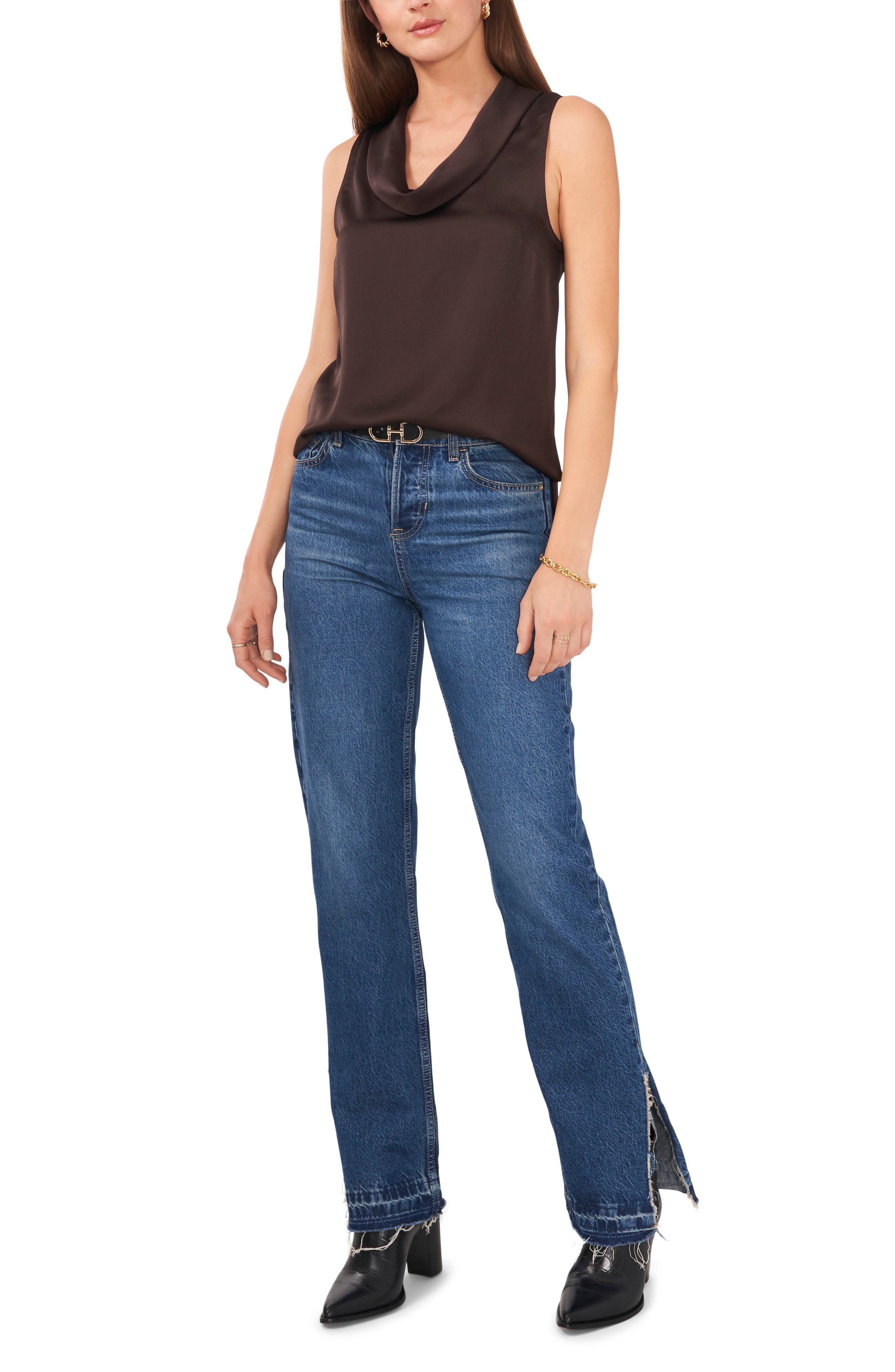 Vince Camuto Hammered Satin Sleeveless Cowl Neck Top In French Roast At Nordstrom Size Large