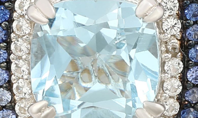 Suzy Levian Cushion Semiprecious Stone Double Halo Stud Earrings In Blue