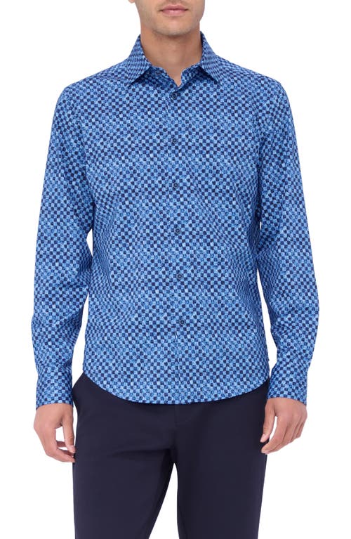 Shop Bugatchi James Ooohcotton® Checkerboard Button-up Shirt In Classic Blue