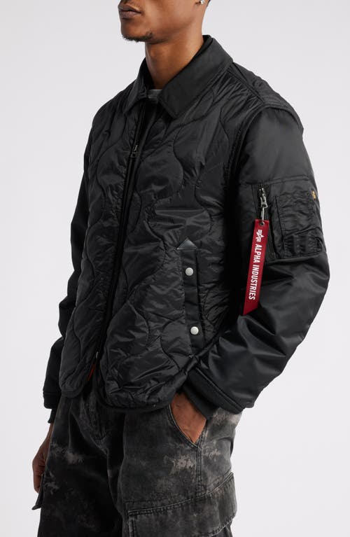 Shop Alpha Industries Quilted Mixed Media Ripstop Utility Jacket In Black