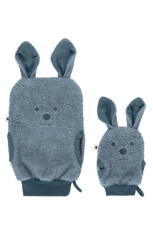Bibs Kangaroo Hooded Bath Towel & Bath Mitrs Set In Petrol