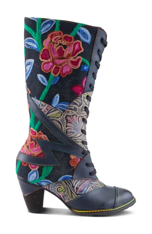 Shop L'artiste By Spring Step Malagie Lace-up Cap Toe Knee High Boot In Navy Multi