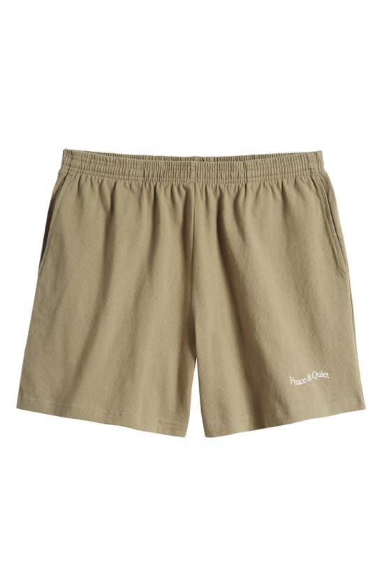 Shop Museum Of Peace And Quiet Museum Of Peace & Quiet Wordmark Cotton Sweat Shorts In Olive