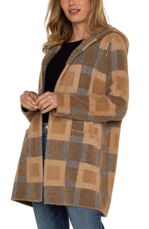 Shop Liverpool Plaid Open Front Longline Coatigan In Camel Check