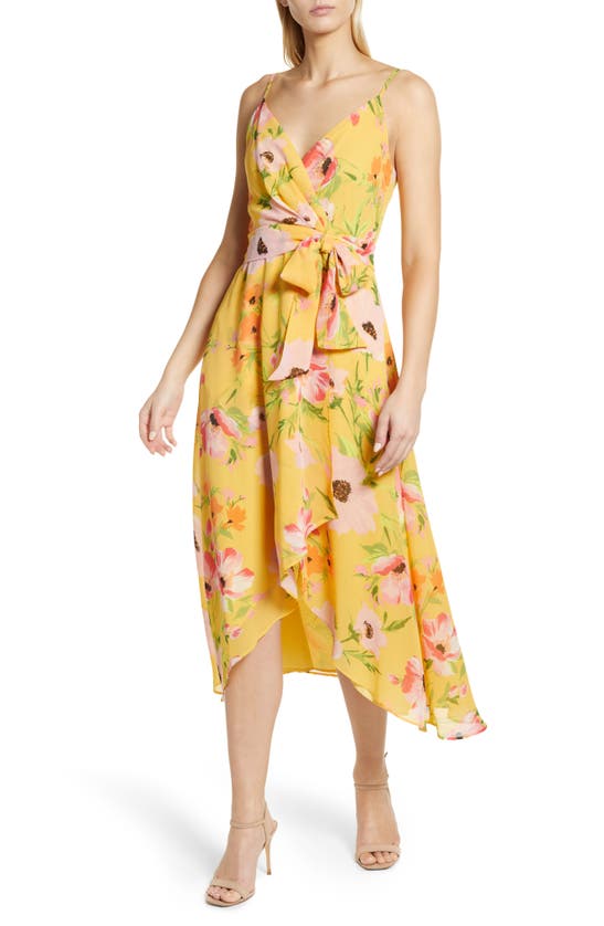 Shop Vince Camuto Floral High-low Chiffon Dress In Yellow