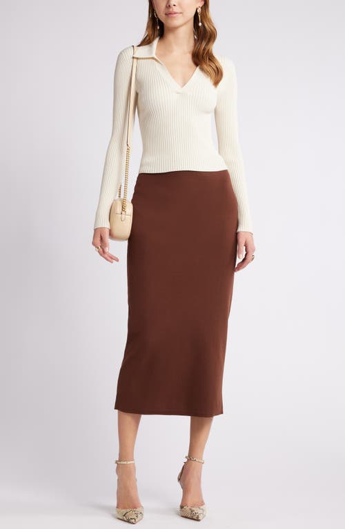 Open Edit Luxe Sculpt Maxi Skirt In Brown Soil