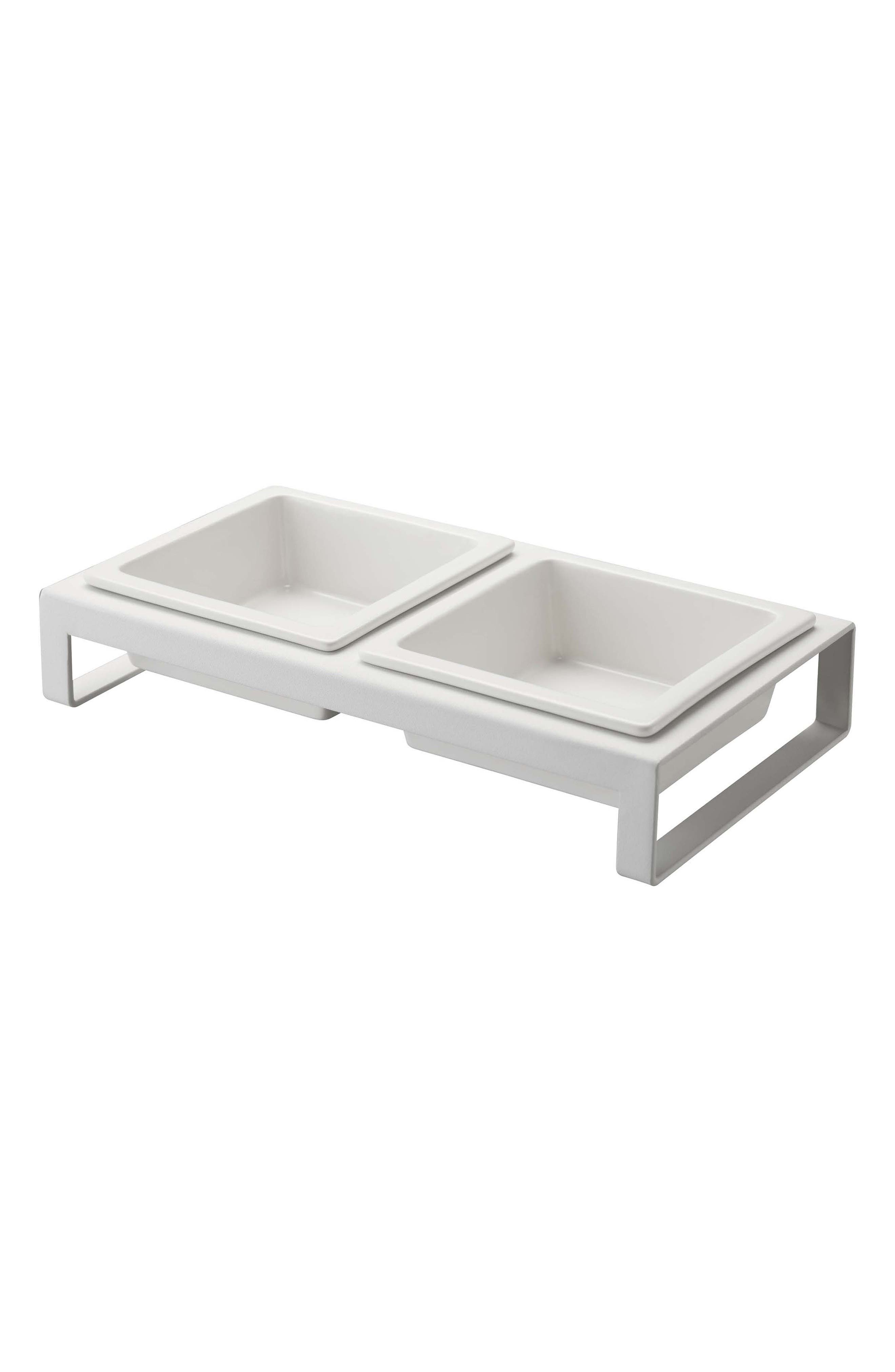 Yamazaki Short Elevated Double Bowl Pet Diner in White 