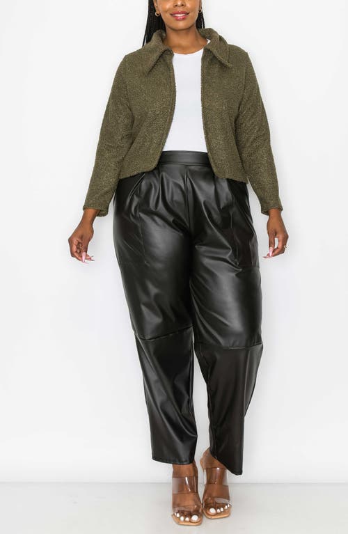 L I V D Erica Faux Shearling Crop Jacket In Olive
