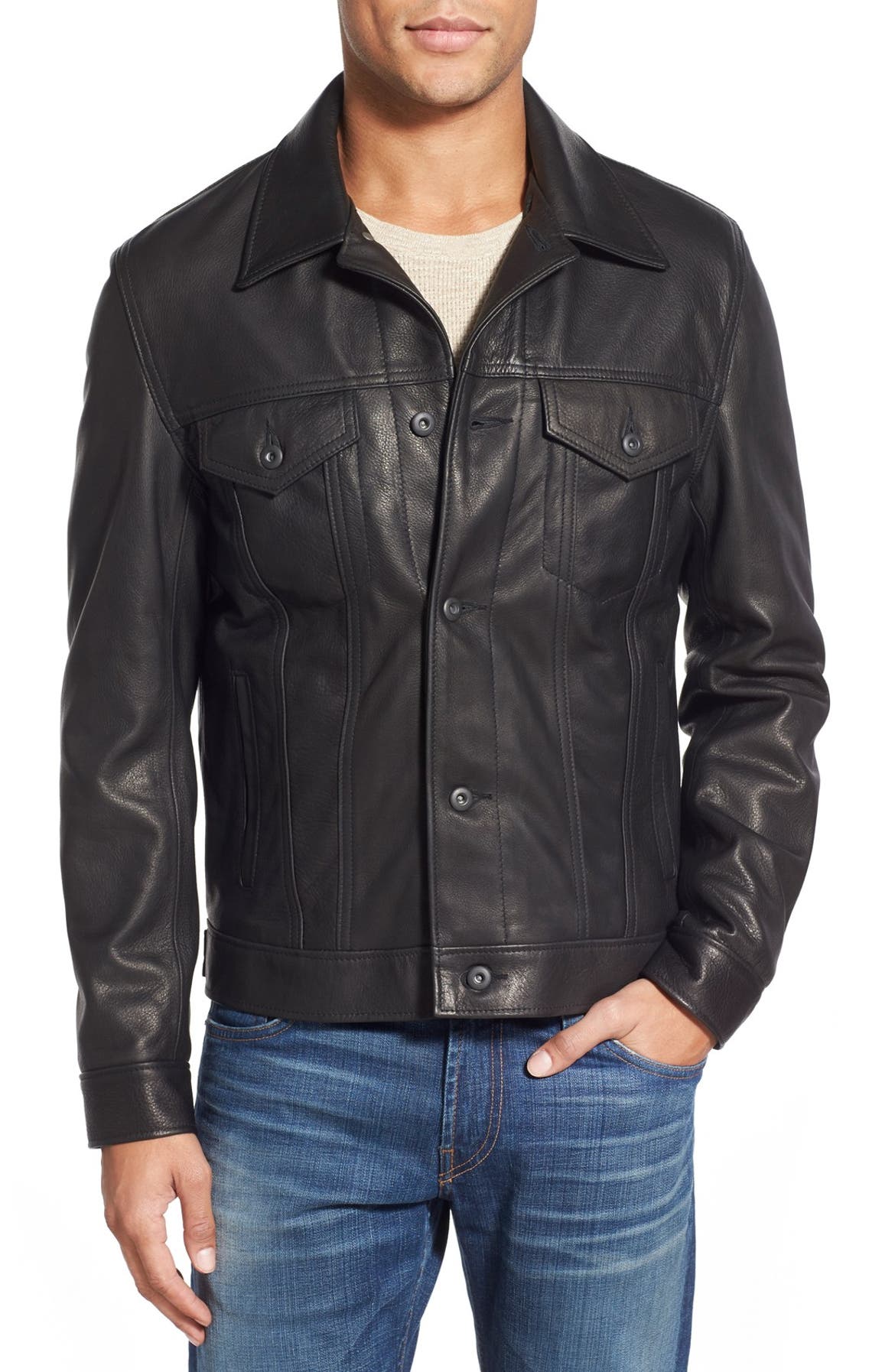 Schott NYC Pebbled Leather Trucker Jacket | Nordstrom