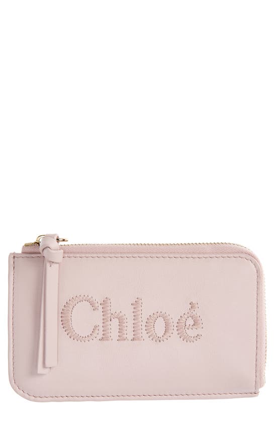Chloé Sense Leather Zip Card Case In 521 Misty Lavender