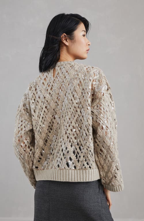 Shop Brunello Cucinelli Sweater With Dazzling Embroidery In Cool Beige