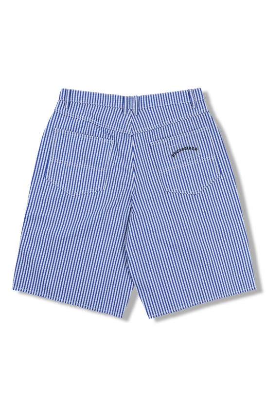 Shop Pleasures Stripe & Gingham Flat Front Shorts In Blue