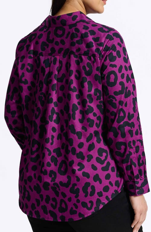 Shop Foxcroft Charlie Leopard Print Cotton Button-up Shirt In Purple