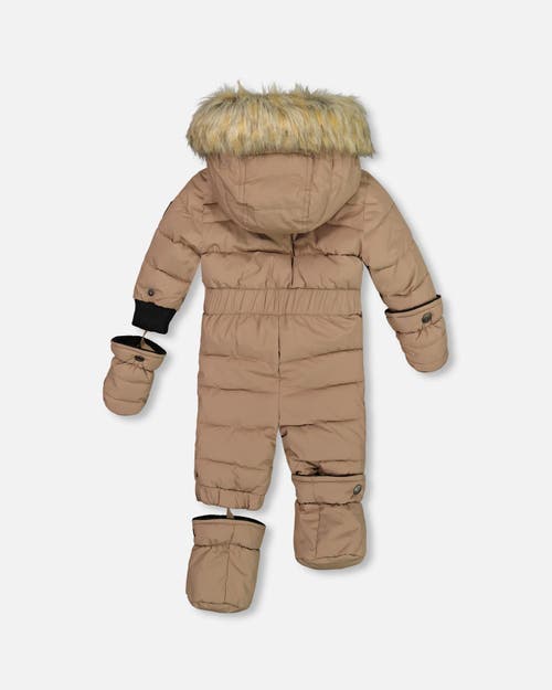 Shop Deux Par Deux Baby Unisex One Piece Baby Snowsuit Coffee In Pine Bark