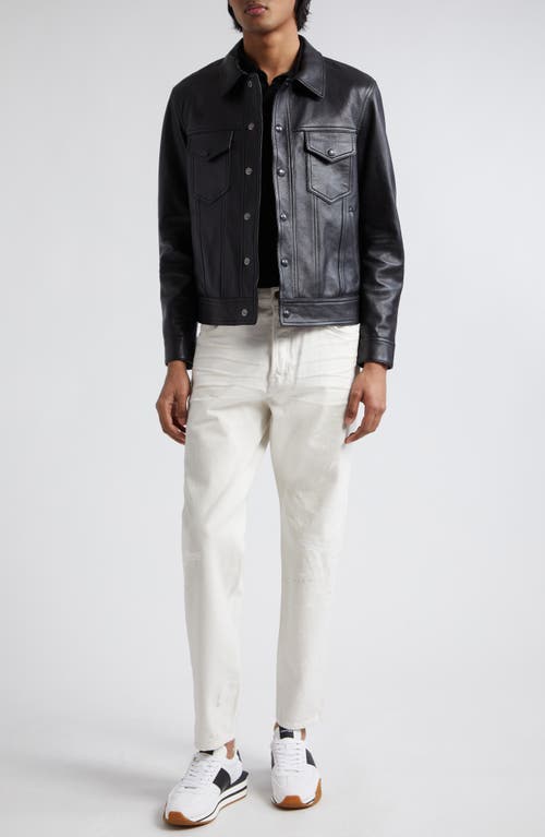 TOM FORD Grained Goatskin Leather Trucker Jacket Black at Nordstrom, Us